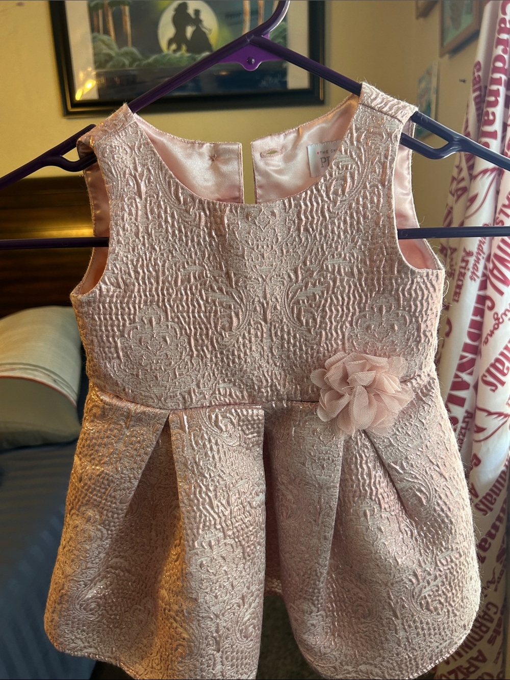 The Children's Place Pink Floral Jacquard Party Dress with Flower Accent